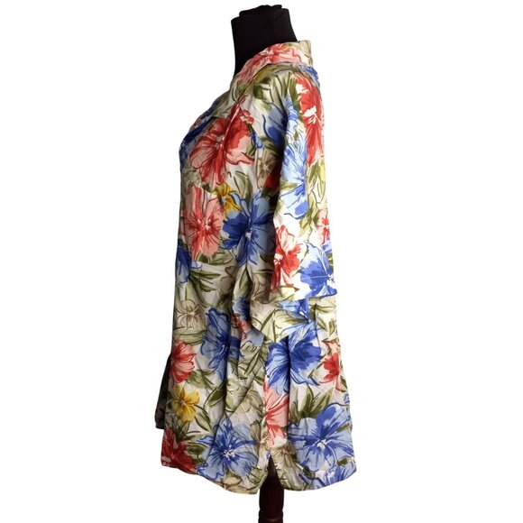 Cathy Daniels Size 3X Blouse Top Womens Floral Button Front Blue Floral Hi Low - Picture 2 of 8